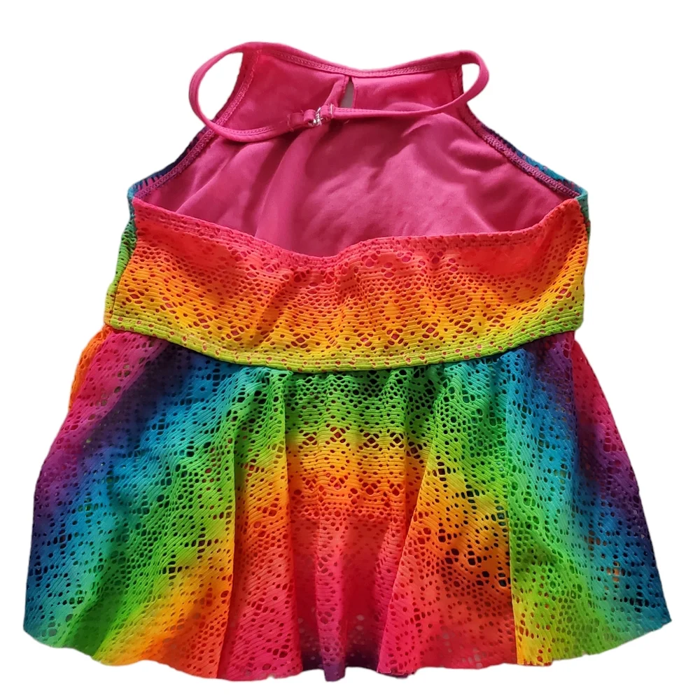 Wonder Nation‎ Girls Bright Colorful Rainbow Colored Mesh Tankini Size L 11/12